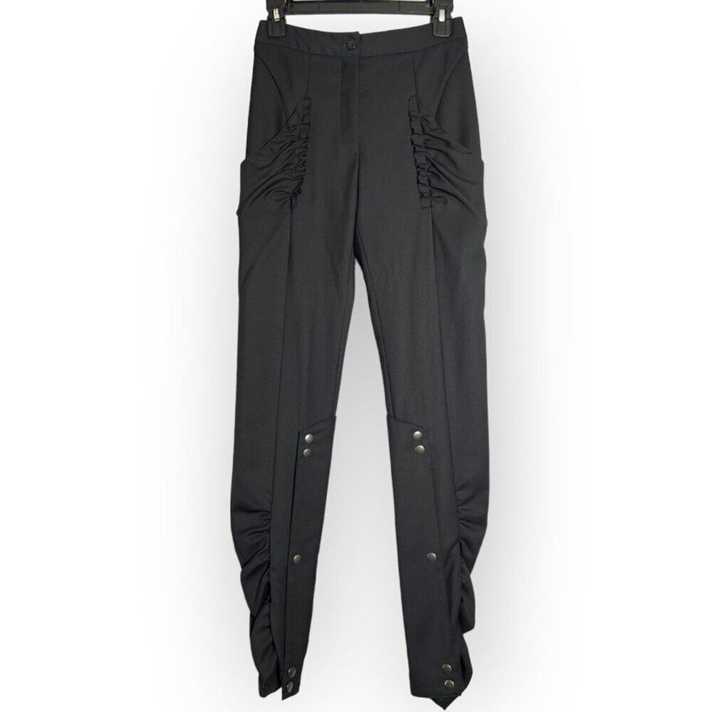 Bruno Pieters Ruffled High Rise Trousers SIZE EU36 Black Zip Ankle Belgian